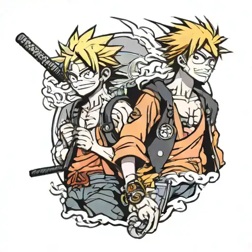 luffy and naruto tattoo design idea