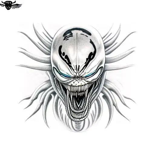 venom xenomorph humanoid eat skin muscle in mouth tattoo design idea