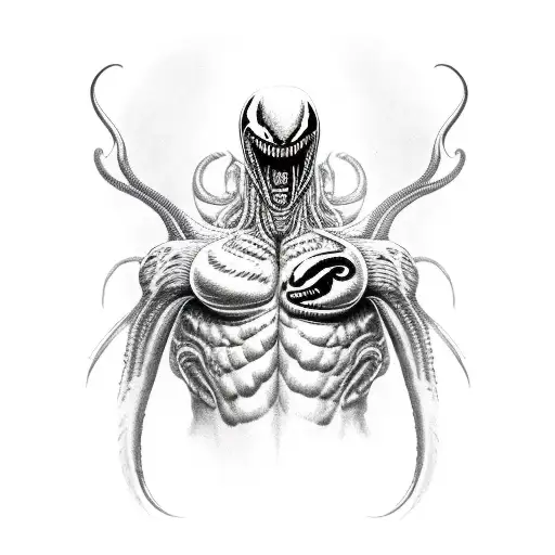 venom xenomorph humanoid eat skin meat low back tattoo design idea