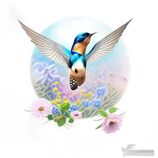 swallow bird in flight made of flowers tattoo design idea