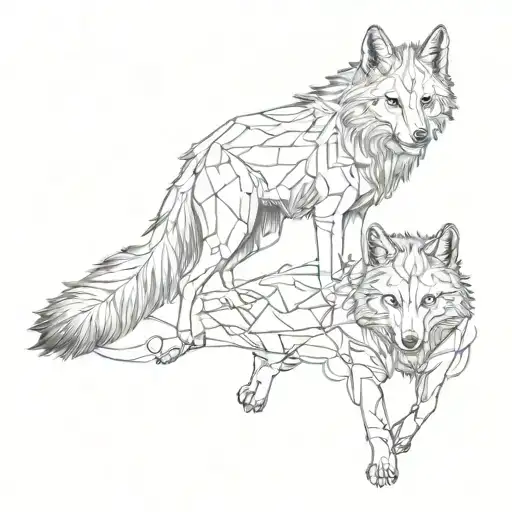 wolf and fox full body tattoo design idea