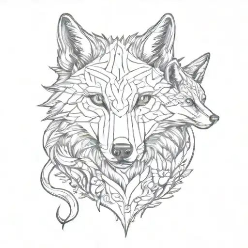 wolf and fox surrounded tattoo design idea