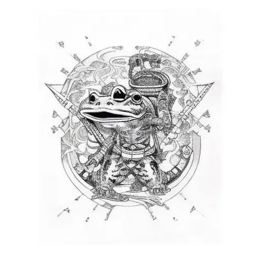 blink-182 punk rock samurai adeptus astartes frog fight tattoo design idea