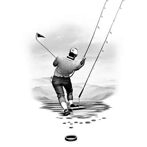 golf club fishing rod tattoo design idea