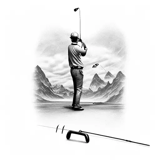 pizza box with fishing rod and golf club tattoo design idea
