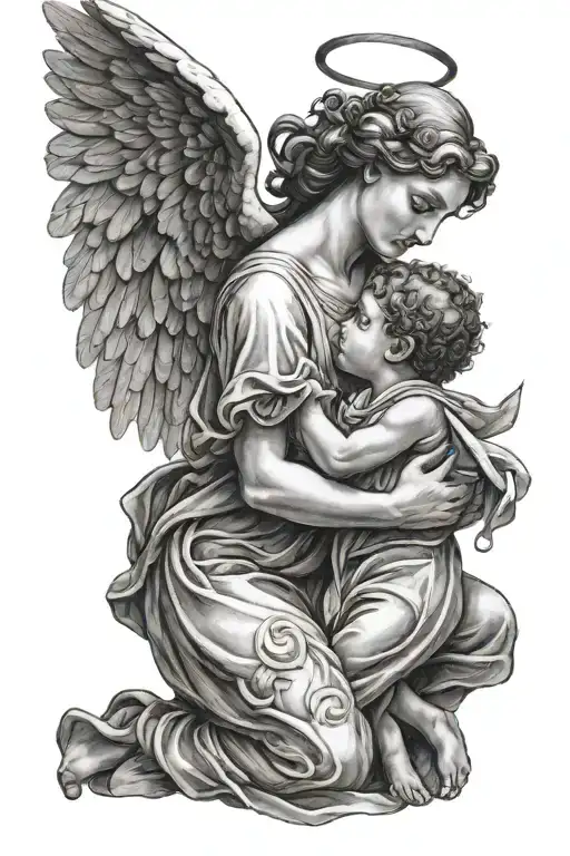 angel holding baby tattoo design idea