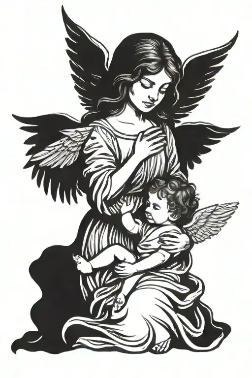 angel holding baby tattoo design idea