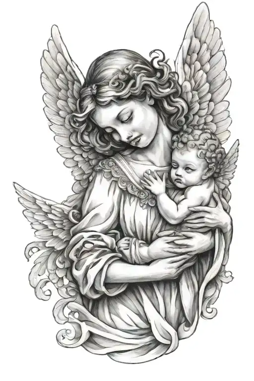angel holding baby angel tattoo design idea