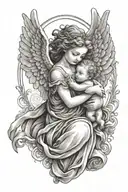 angel holding baby angel tattoo design idea