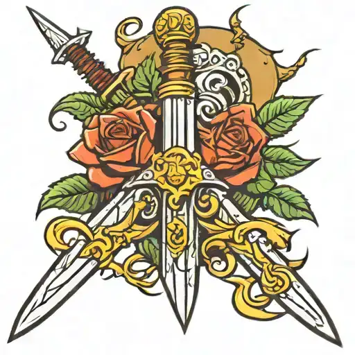 highland claymore sword through rose tattoo design idea