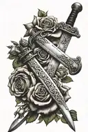 Scottish broad sword with roses tattoo design idea