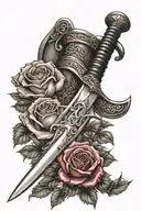 Scottish broad sword with roses tattoo design idea