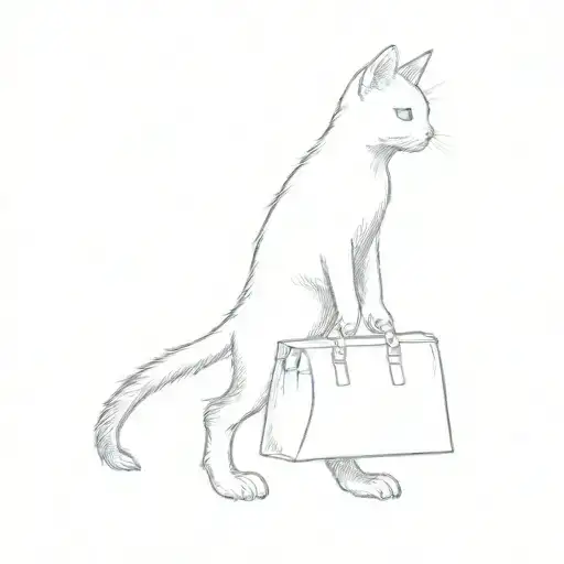 a Black cat carrying a bag, in the bag the word KPS tattoo design idea