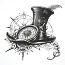 jack sparrows compass, mad hatters hat, roman numerals 01.06.2023 tattoo design idea