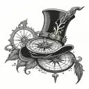 jack sparrows compass, mad hatters hat, roman numerals 01.06.2023 tattoo design idea