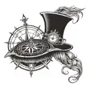 jack sparrows compass, mad hatters hat, roman numerals 01.06.2023 tattoo design idea