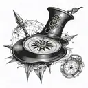 jack sparrows compass, mad hatters hat, roman numerals 01.06.2023 tattoo design idea