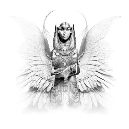 mythical winged sphinx woman tattoo design idea