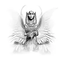 mythical winged sphinx woman tattoo design idea