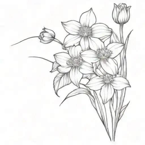 daffodil flower cosmos flower and morning glory flower tattoo design idea