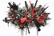 machinist, tools, blue collar tattoo design idea