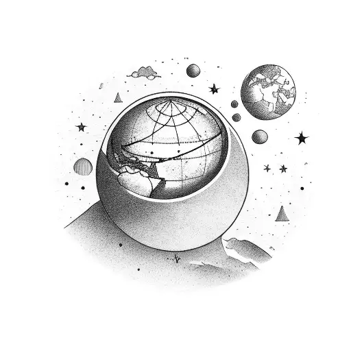 a boy staring at milky way and the globe  tattoo design idea