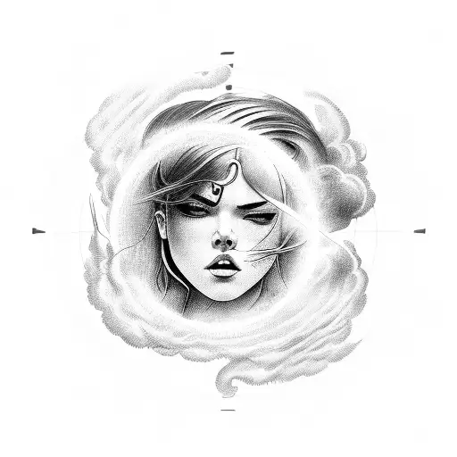 Angel in clouds inside of a circle made by dragon tattoo design idea