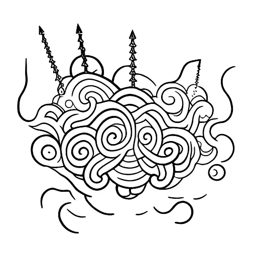 A minimalist tattoo of a cloud with lightning bolts forming the shape of a Greek mythological creature tattoo design idea