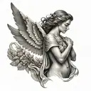 A portrait of a guardian angel with a background of a homeland landscape tattoo design idea