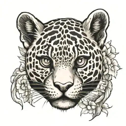 balck baby jaguar half face one eye for neck tattoo tattoo design idea