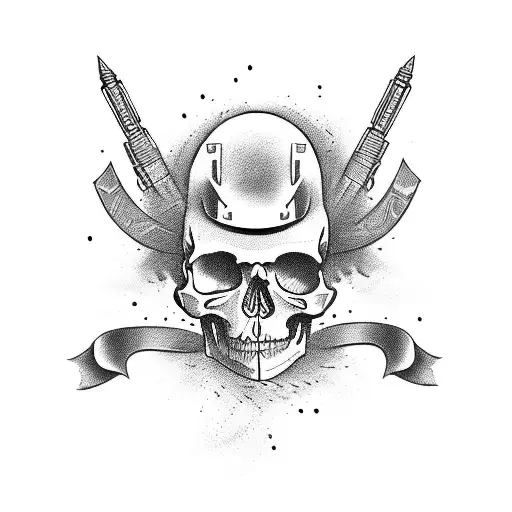 Skull and Gun  tattoo design idea