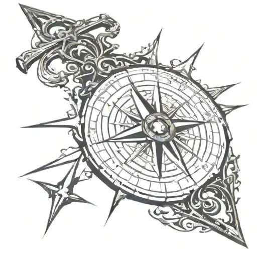 gothic pointy compass tattoo design idea