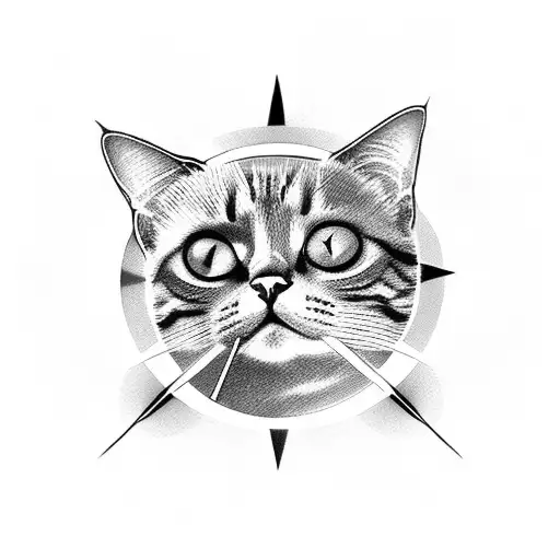 bored cat with sundial tattoo design idea