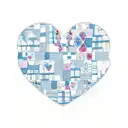 patchwork quilt shaped like a heart in printsin blue with the words I love you, Granny Rosa written in the stitching  tattoo design idea