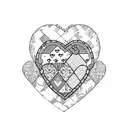 patchwork quilt shaped like a heart in printsin blue with the words I love you, Granny Rosa written in the stitching  tattoo design idea