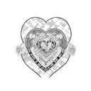 patchwork quilt shaped like a heart in printsin blue with the words I love you, Granny Rosa written in the stitching  tattoo design idea