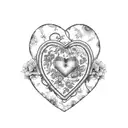 patchwork quilt shaped like a heart in printsin blue with the words I love you, Granny Rosa written in the stitching  tattoo design idea