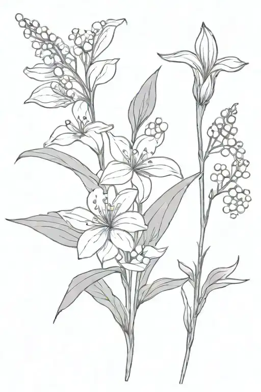 lavender and Lily of the valley flower tattoo design idea