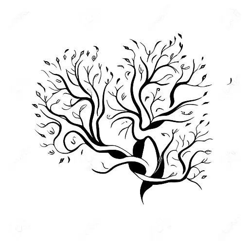 A minimalist tattoo of a tree with roots that spell out the word 'family' tattoo design idea