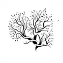 A minimalist tattoo of a tree with roots that spell out the word 'family' tattoo design idea