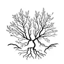A minimalist tattoo of a tree with roots that spell out the word 'family' tattoo design idea