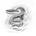 A black-grey tattoo of a snake shedding its skin with a backdrop of dark clouds and lightning tattoo design idea