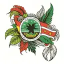 suriname flag with feathers and culture and music surinamese plants in black tattoo design idea