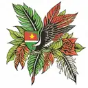 suriname flag with feathers and culture and music surinamese plants in black tattoo design idea