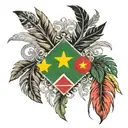 suriname flag with feathers and culture and music surinamese plants in black tattoo design idea