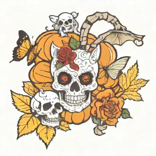 skull nightmare before Christmas unicorn butterfly fall leaves ghost death moth fire department tattoo design idea