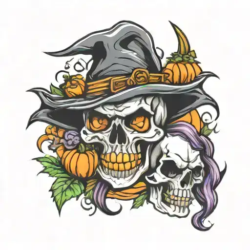 skull pumpkins unicorn tattoo design idea
