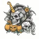 skull pumpkins unicorn tattoo design idea
