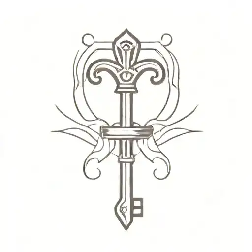 An abstract tattoo design of a vintage key and sword crossing each other, reflecting the client's interest in antiques and weapons tattoo design idea