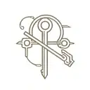 An abstract tattoo design of a vintage key and sword crossing each other, reflecting the client's interest in antiques and weapons tattoo design idea